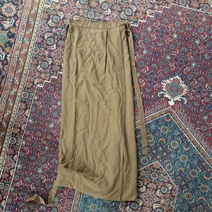 Ozma of California raw silk wrap skirt in mossy brown, size S